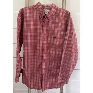 Carhartt Mens Button Down Shirt 100% Cotton Long Sleeve Red Plaid Shirt Size XL